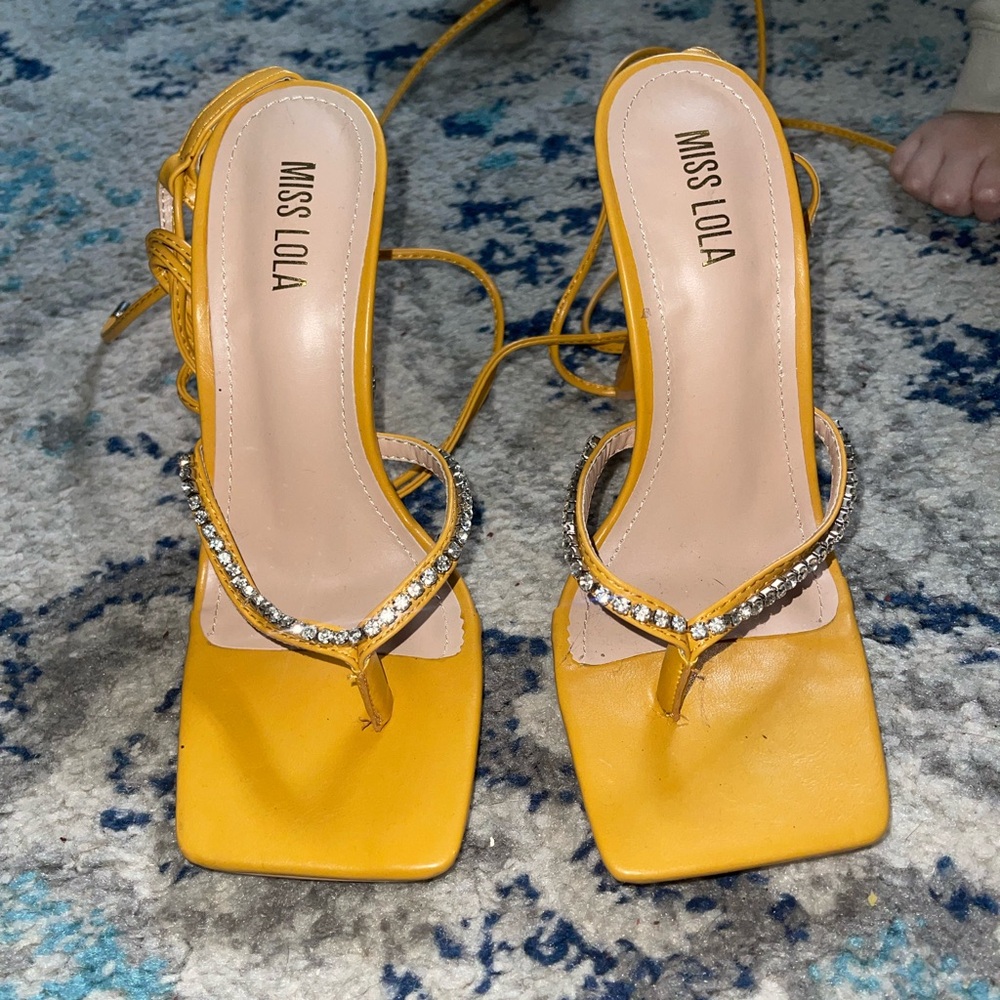Miss Lola Yellow Strappy Sandals